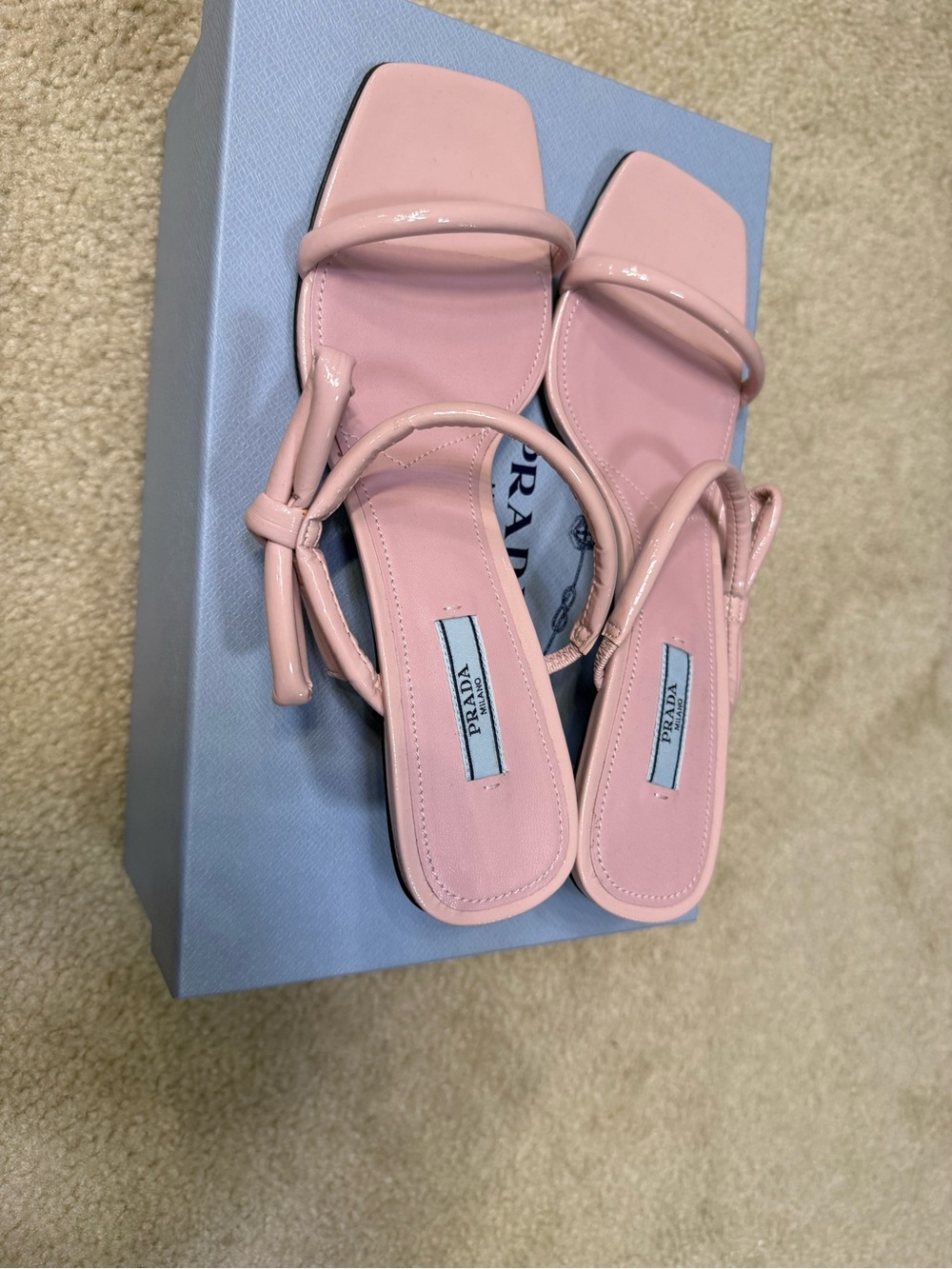 Prada Pink Knotted Strap Kitten Heel Sandals - Picture 2 of 7